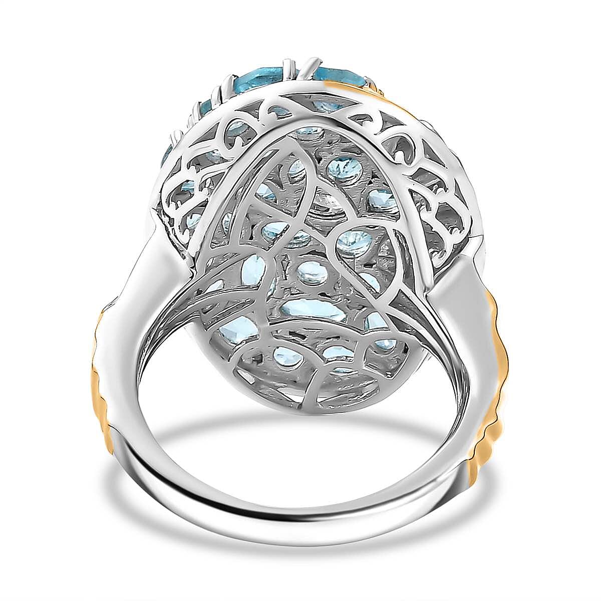 Paraiba Apatite 4.35 ctw Ocean Wave Ring in 18K Vermeil YG and Rhodium Over Sterling Silver (Size 10.0)