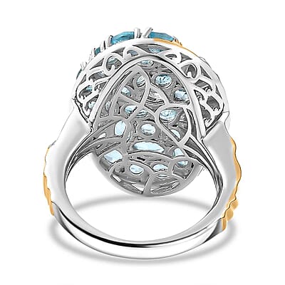 Paraiba Apatite 4.35 ctw Ocean Wave Ring in 18K Vermeil YG and Rhodium Over Sterling Silver (Size 10.0)