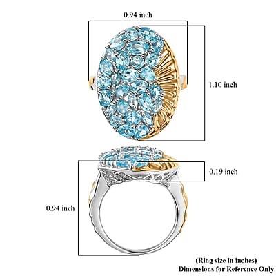Paraiba Apatite 4.35 ctw Ocean Wave Ring in 18K Vermeil YG and Rhodium Over Sterling Silver (Size 10.0)