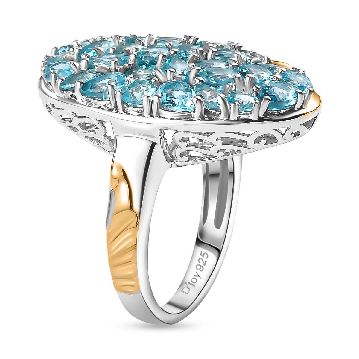 Paraiba Apatite 4.35 ctw Ocean Wave Ring in 18K Vermeil YG and Rhodium Over Sterling Silver (Size 5.0) image number 3