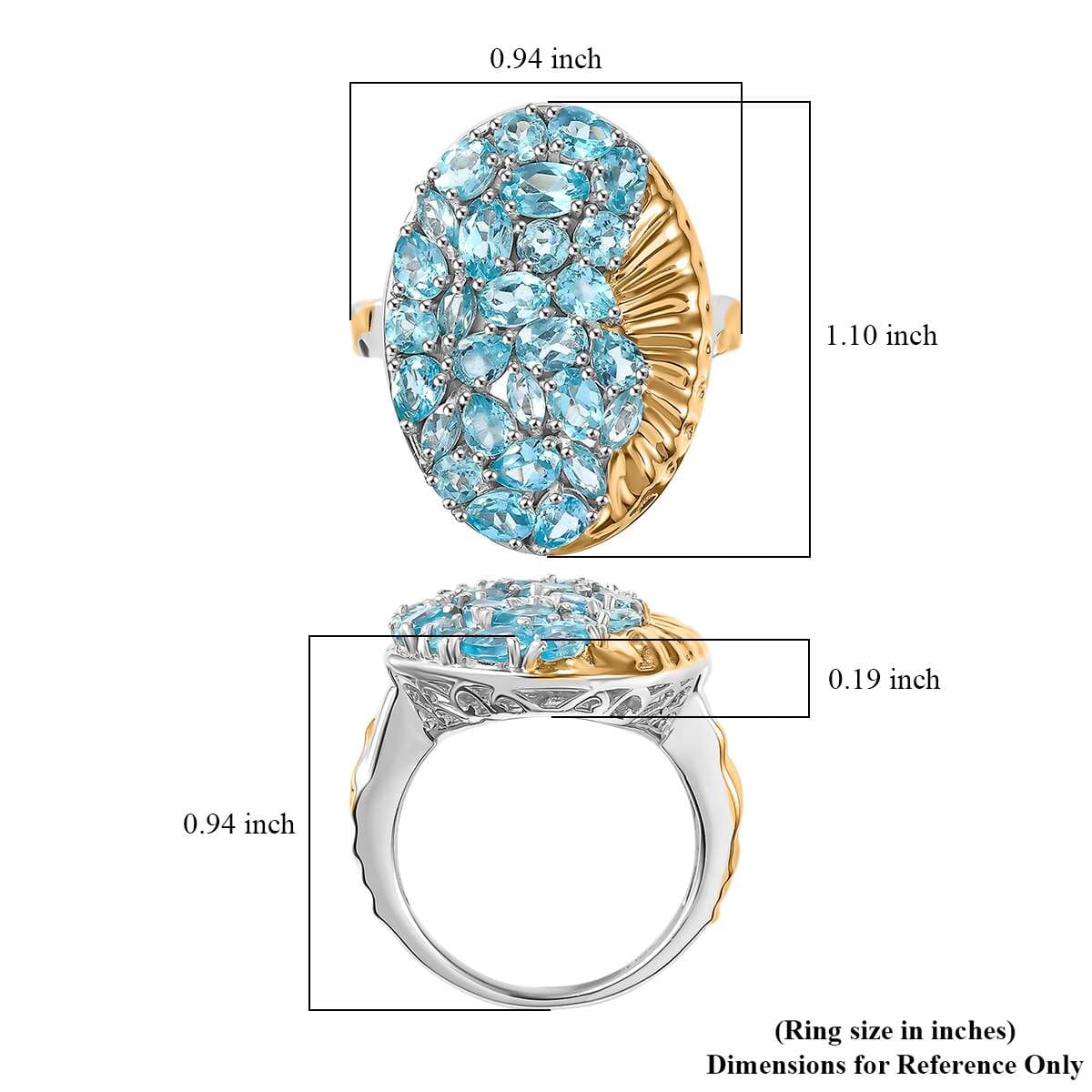 Paraiba Apatite 4.35 ctw Ocean Wave Ring in 18K Vermeil YG and Rhodium Over Sterling Silver (Size 5.0) image number 5