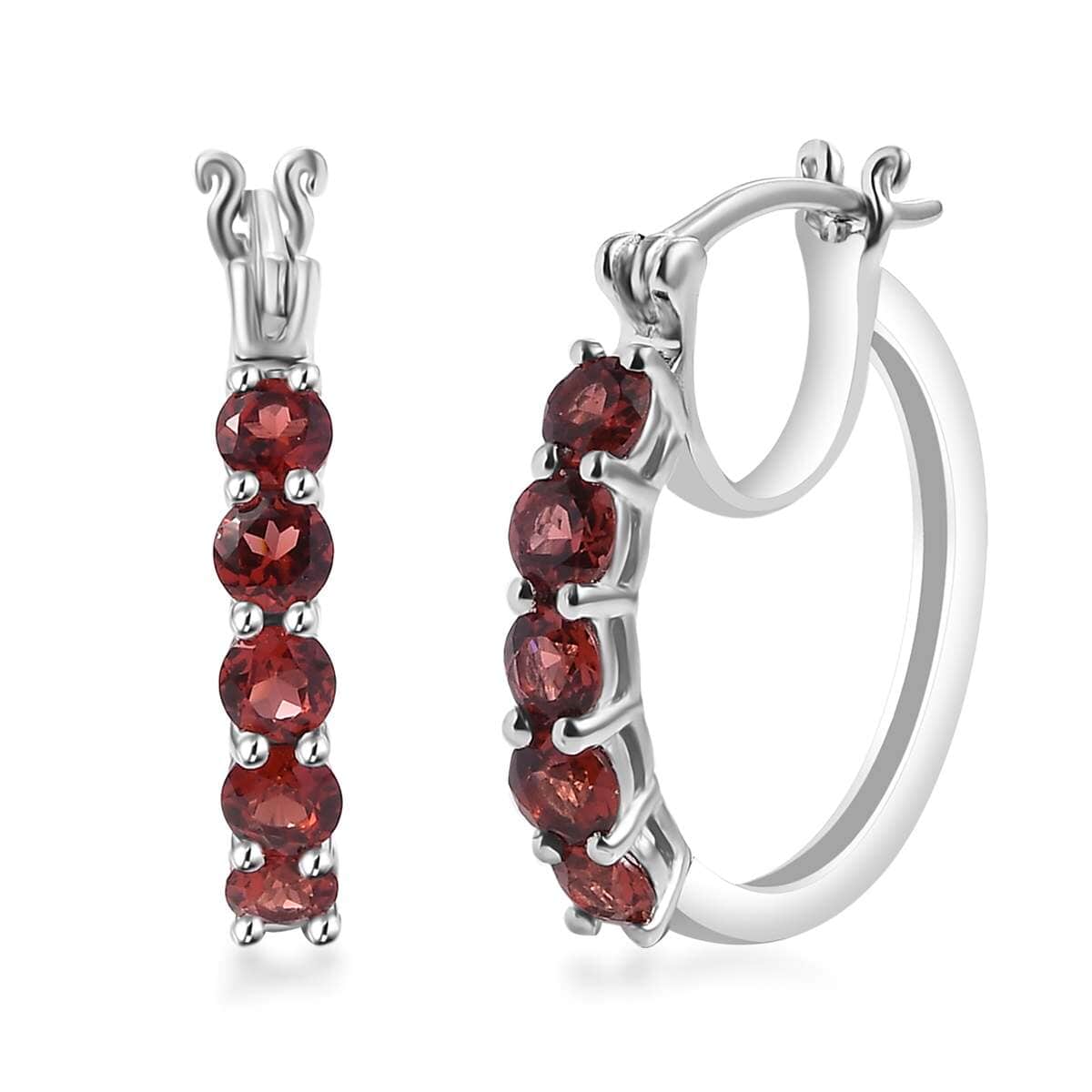 Mozambique Garnet 2.30 ctw Hoop Earrings in Platinum Over Sterling Silver image number 0