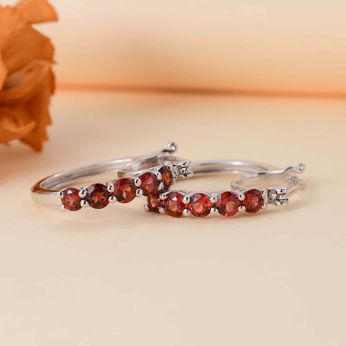 Mozambique Garnet 2.30 ctw Hoop Earrings in Platinum Over Sterling Silver image number 1