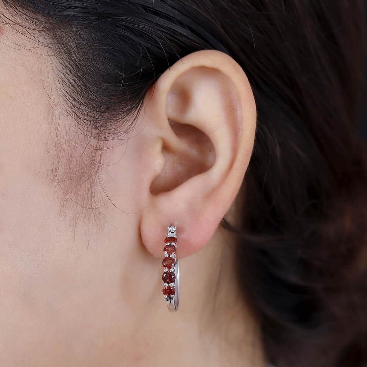 Mozambique Garnet 2.30 ctw Hoop Earrings in Platinum Over Sterling Silver image number 2