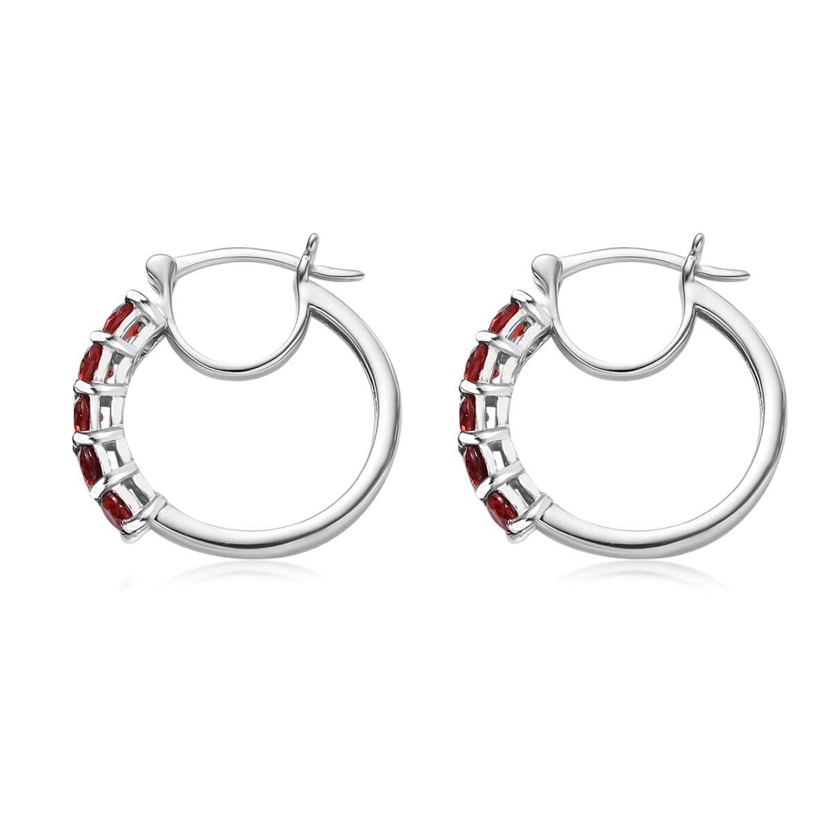 Mozambique Garnet 2.30 ctw Hoop Earrings in Platinum Over Sterling Silver image number 3