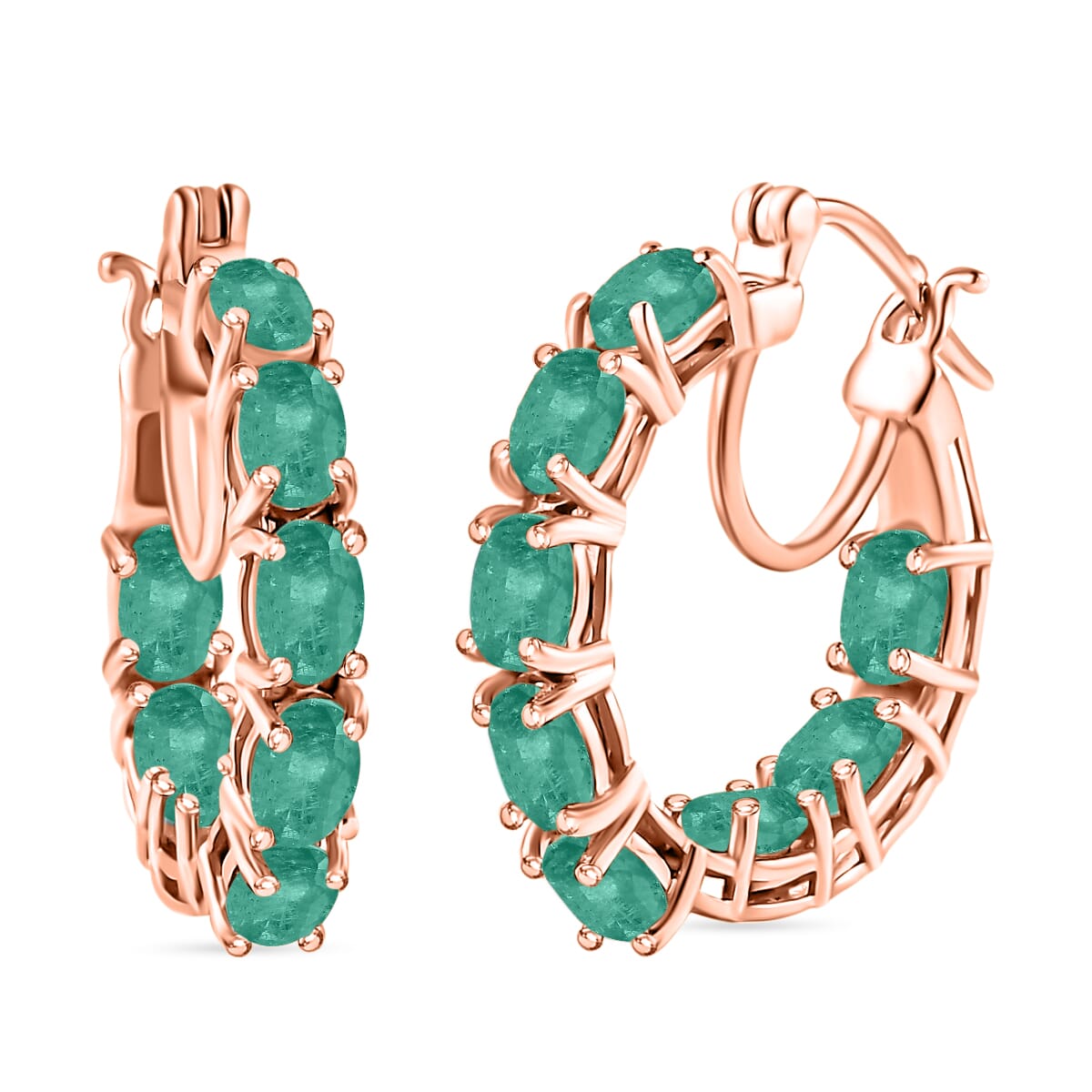 Luxoro Premium Kagem Zambian Emerald 7.36 ctw Inside-out Hoop Earrings in 14K Rose Gold image number 0