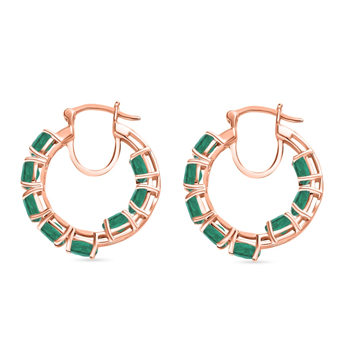 Luxoro Premium Kagem Zambian Emerald 7.36 ctw Inside-out Hoop Earrings in 14K Rose Gold image number 2