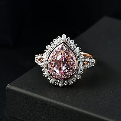 D'Joy Premium Narsipatnam Pink Spinel and Moissanite 2.10 ctw Sunlight Ring in 18K Vermeil Rose Gold Over Sterling Silver (Size 10.0)