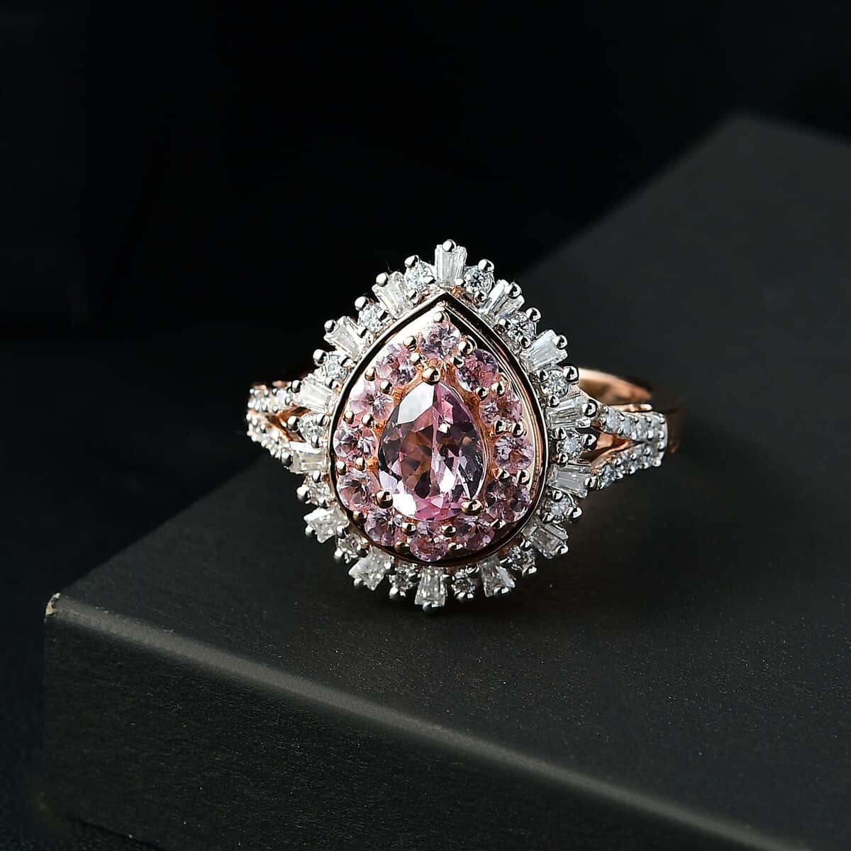 Doorbuster Premium Narsipatnam Pink Spinel and Moissanite 2.10 ctw Sunlight Ring in 18K Vermeil Rose Gold Over Sterling Silver (Size 7.0) image number 1