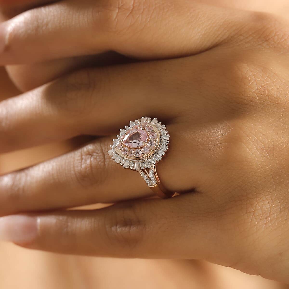 Doorbuster Premium Narsipatnam Pink Spinel and Moissanite 2.10 ctw Sunlight Ring in 18K Vermeil Rose Gold Over Sterling Silver (Size 7.0) image number 2