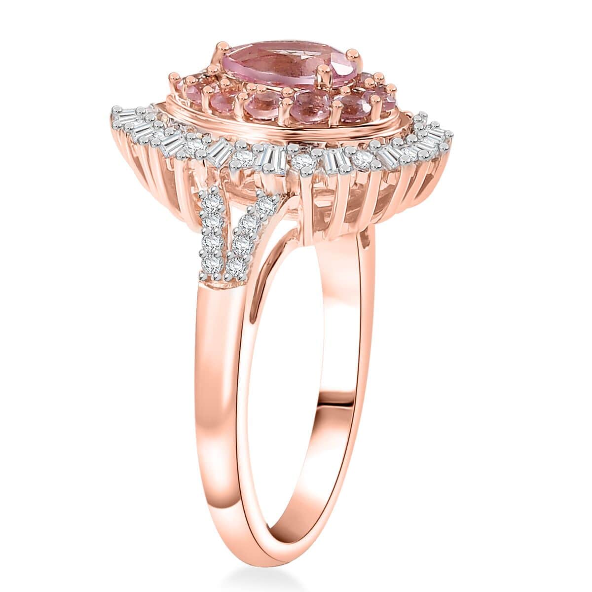 Doorbuster Premium Narsipatnam Pink Spinel and Moissanite 2.10 ctw Sunlight Ring in 18K Vermeil Rose Gold Over Sterling Silver (Size 7.0) image number 3