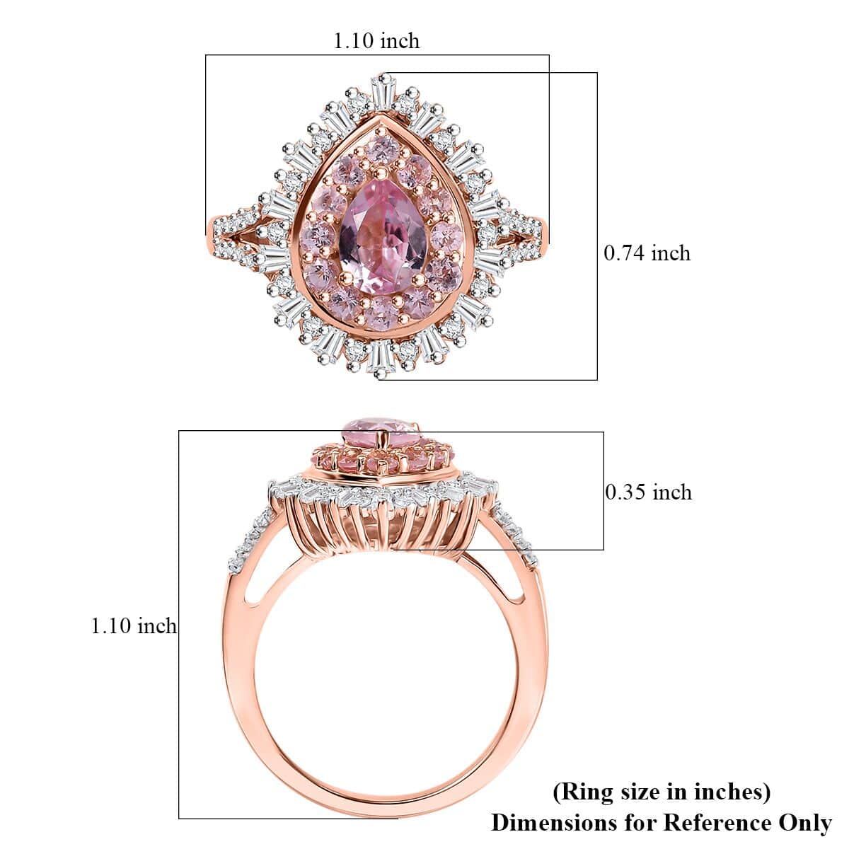 Doorbuster Premium Narsipatnam Pink Spinel and Moissanite 2.10 ctw Sunlight Ring in 18K Vermeil Rose Gold Over Sterling Silver (Size 7.0) image number 5