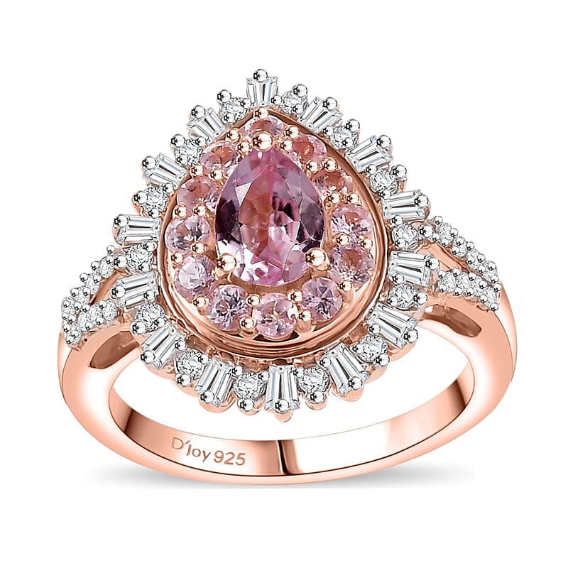 D'Joy Premium Narsipatnam Pink Spinel and Moissanite 2.10 ctw Sunlight Ring in 18K Vermeil Rose Gold Over Sterling Silver (Size 8.0)