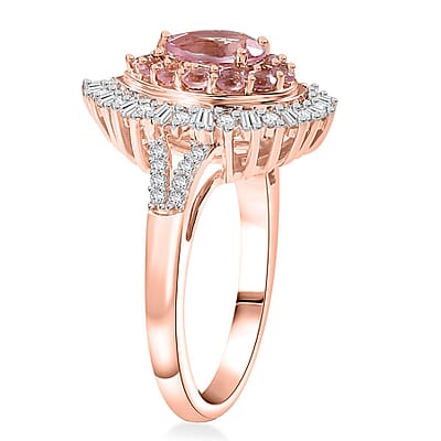 D'Joy Premium Narsipatnam Pink Spinel and Moissanite 2.10 ctw Sunlight Ring in 18K Vermeil Rose Gold Over Sterling Silver (Size 9.0)