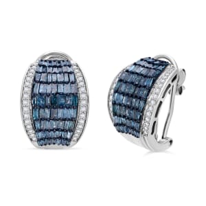 Blue and White Diamond 2.10 ctw Aurora Earrings in Platinum Over Sterling Silver