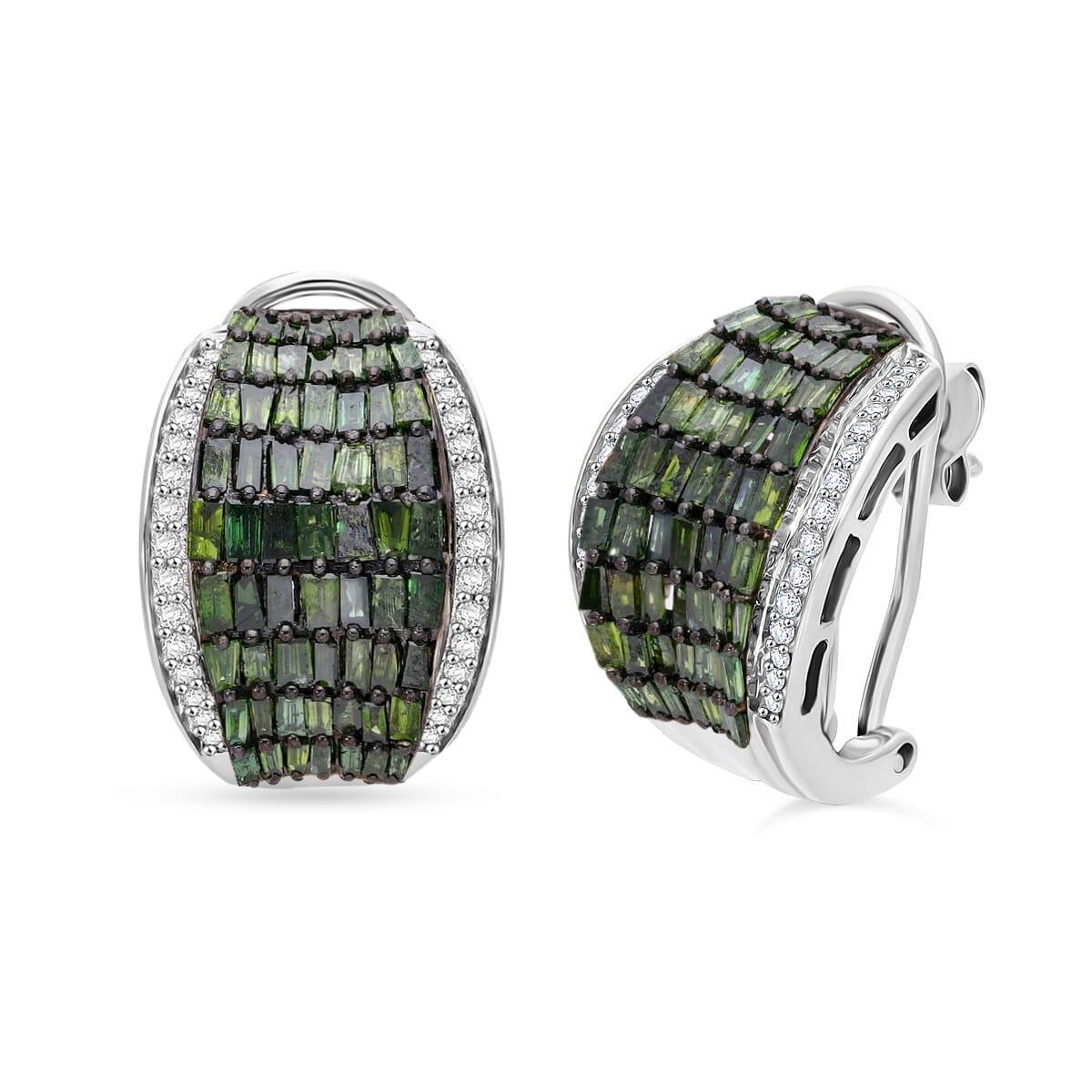 Green and White Diamond 2.10 ctw Aurora Earrings in Platinum Over Sterling Silver image number 0