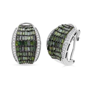 Green and White Diamond 2.10 ctw Aurora Earrings in Platinum Over Sterling Silver