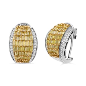 Yellow and White Diamond 2.10 ctw Aurora Earrings in Platinum Over Sterling Silver