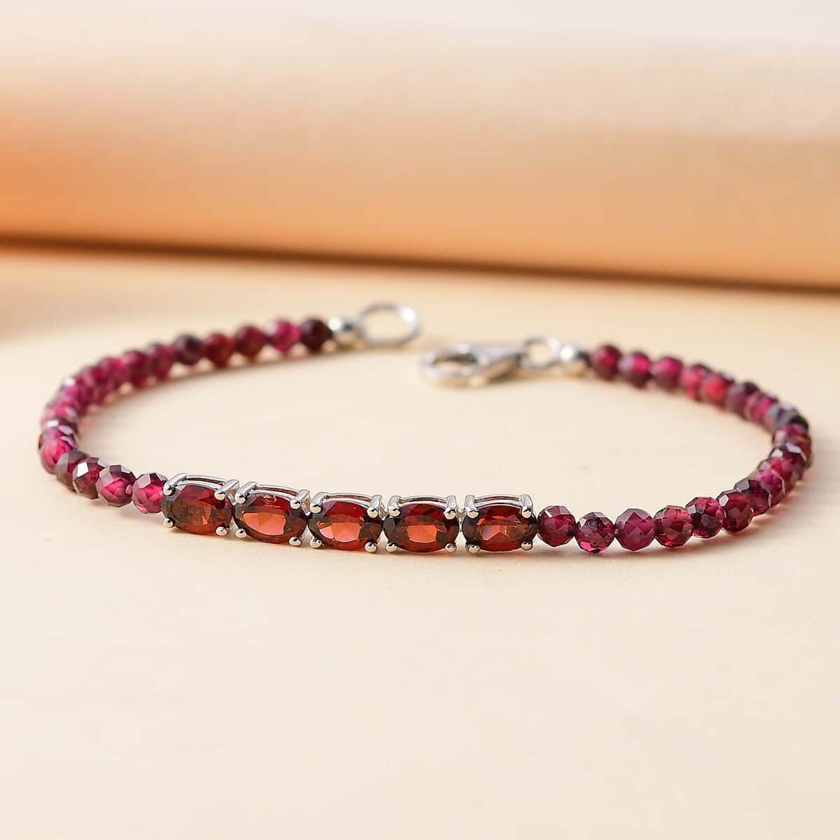 Red Garnet  Beads Bracelet (Size - 7.25) in Platinum Overlay Sterling Silver 11.66 ctw image number 1