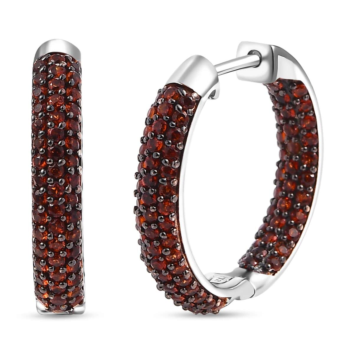 Karis Mozambique Garnet 1.80 ctw Hoop Earrings in Platinum Bond image number 0