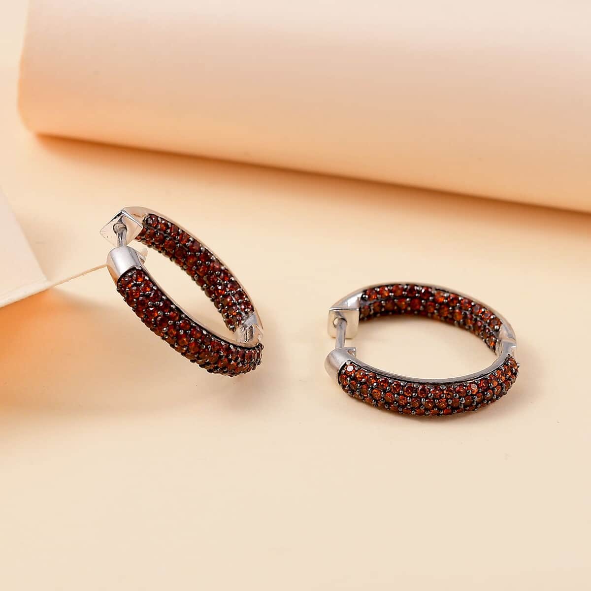 Karis Mozambique Garnet 1.80 ctw Hoop Earrings in Platinum Bond image number 1