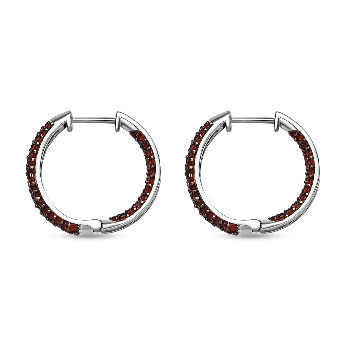 Karis Mozambique Garnet 1.80 ctw Hoop Earrings in Platinum Bond image number 3