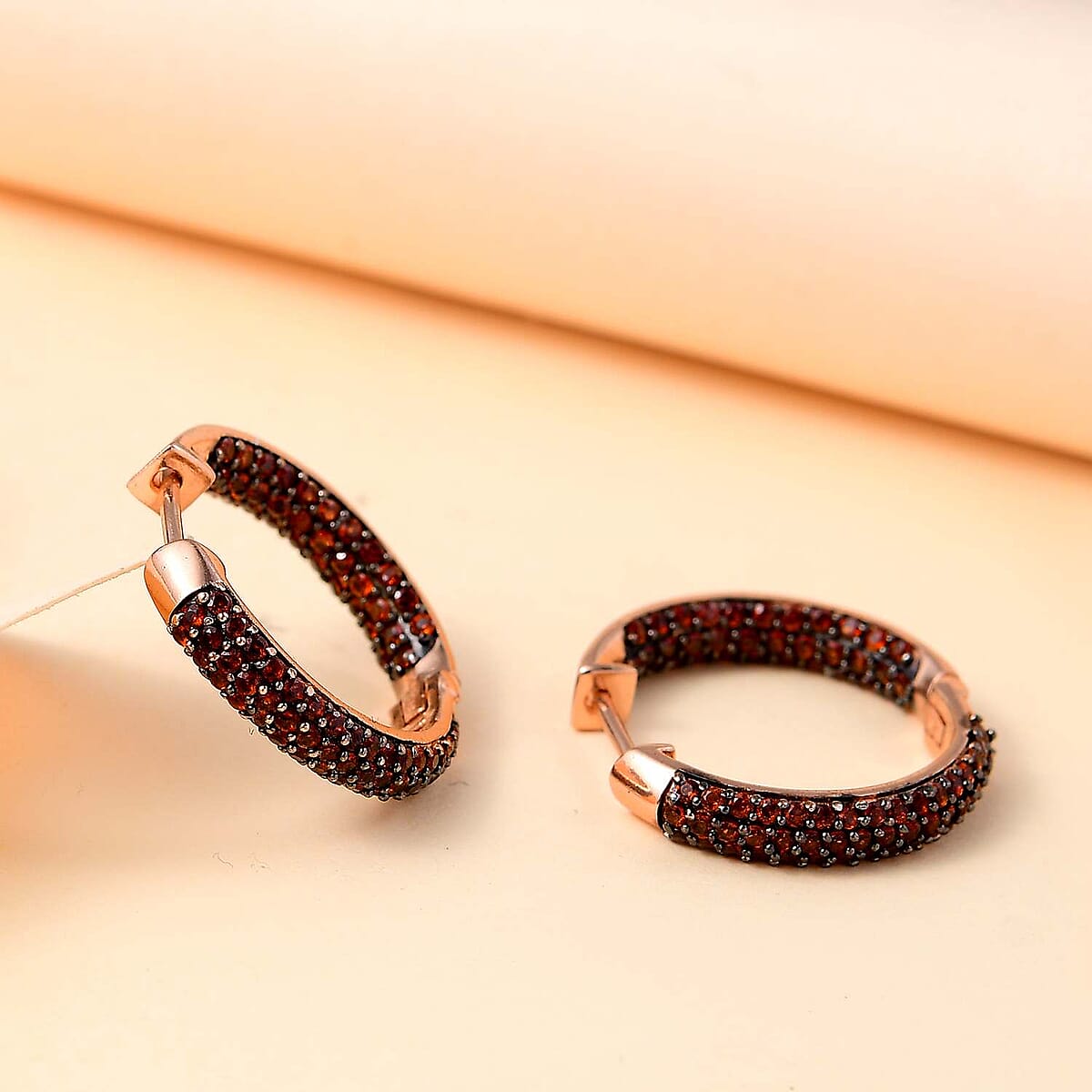 Karis Mozambique Garnet 1.75 ctw Hoop Earrings in 18K Rose Gold Plated image number 1