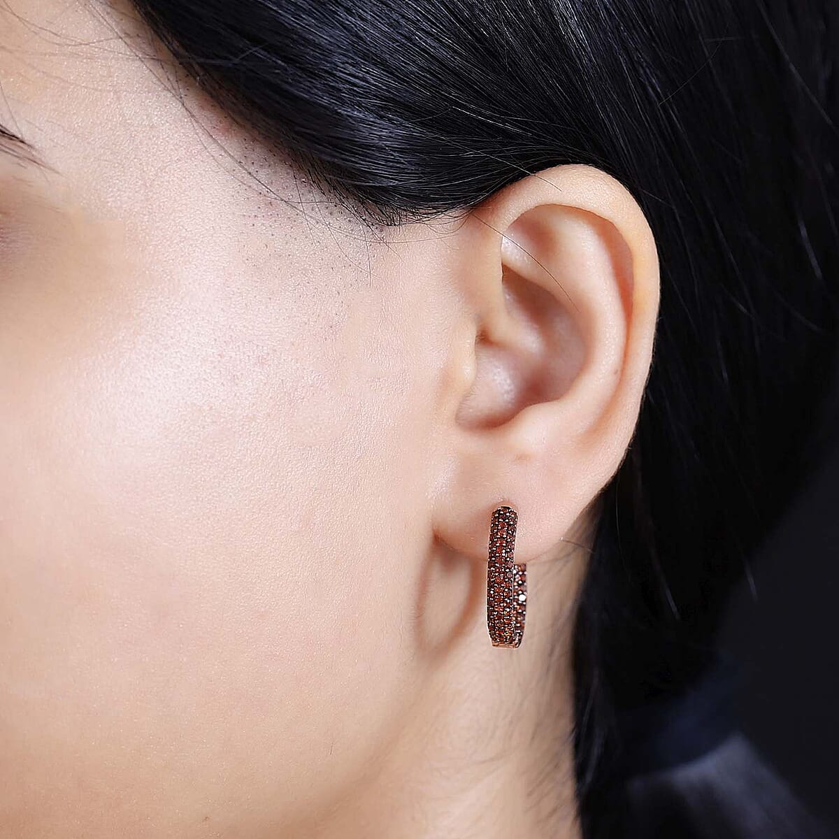 Karis Mozambique Garnet 1.75 ctw Hoop Earrings in 18K Rose Gold Plated image number 2