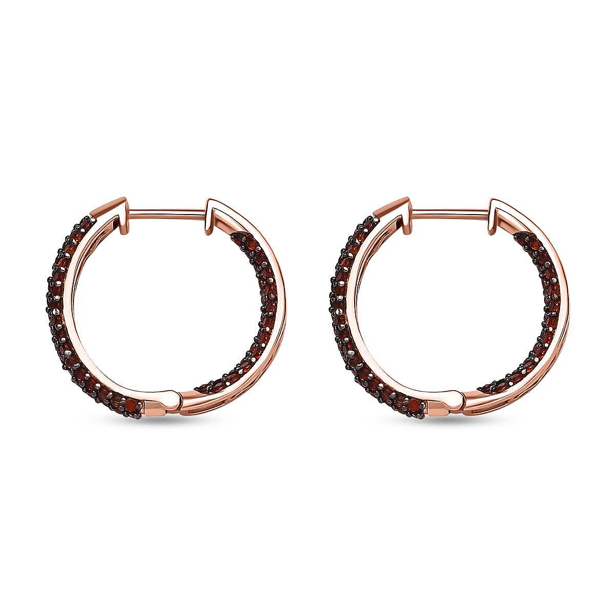 Karis Mozambique Garnet 1.75 ctw Hoop Earrings in 18K Rose Gold Plated image number 3