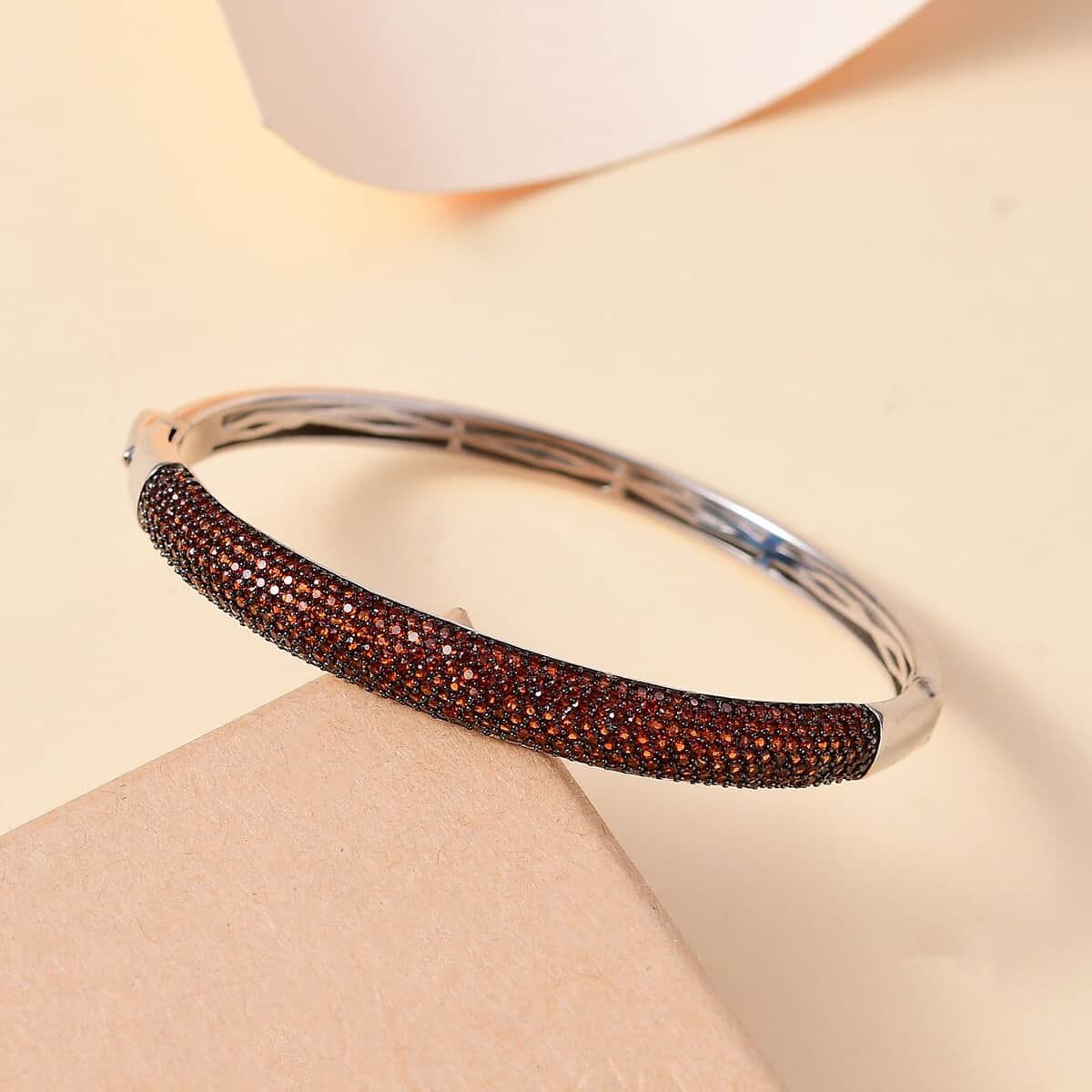 Karis Mozambique Garnet 3.65 ctw Bangle Bracelet in Platinum Bond (6.50 In) image number 1