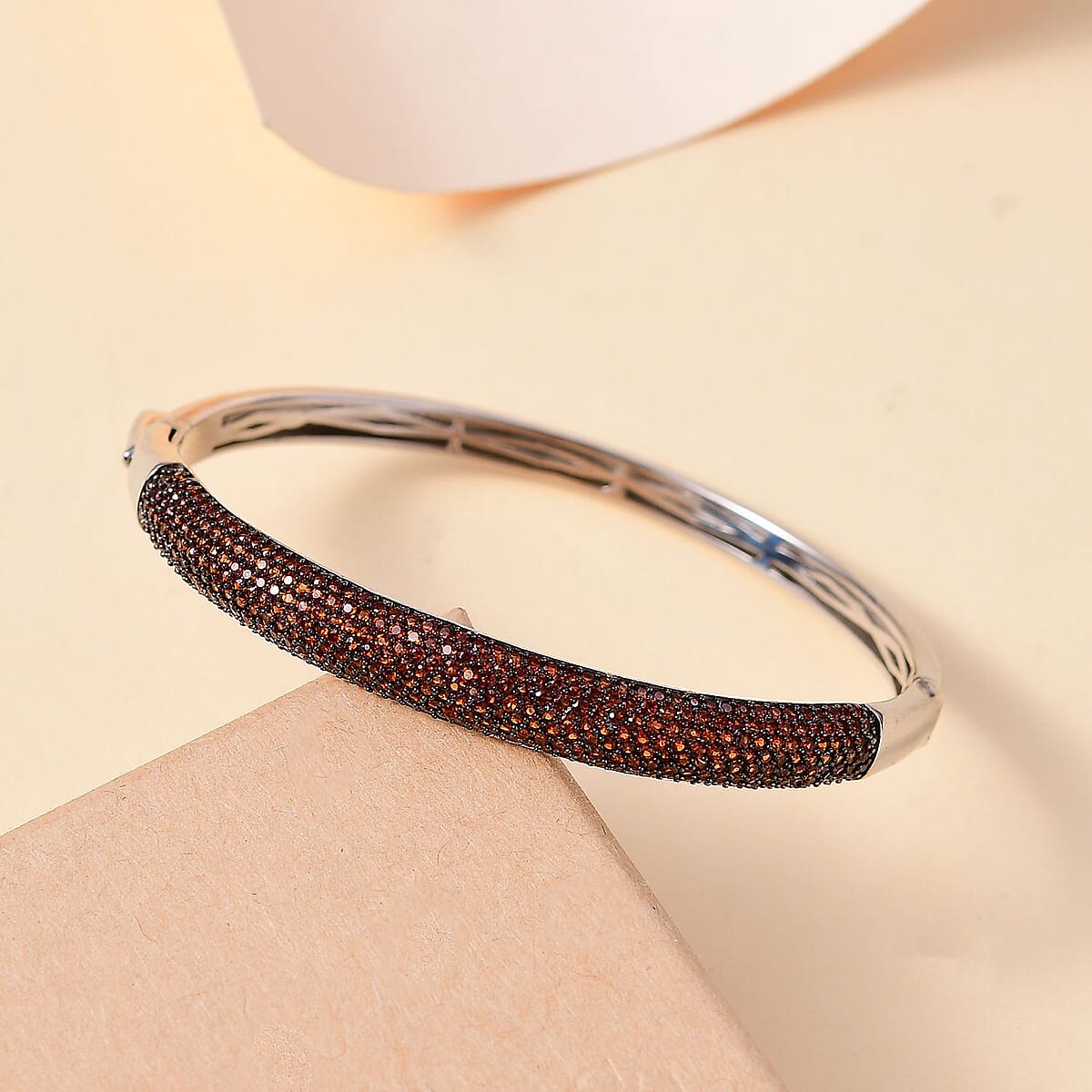 Karis Mozambique Garnet 3.65 ctw Bangle Bracelet in Platinum Bond (8.0 In) image number 1