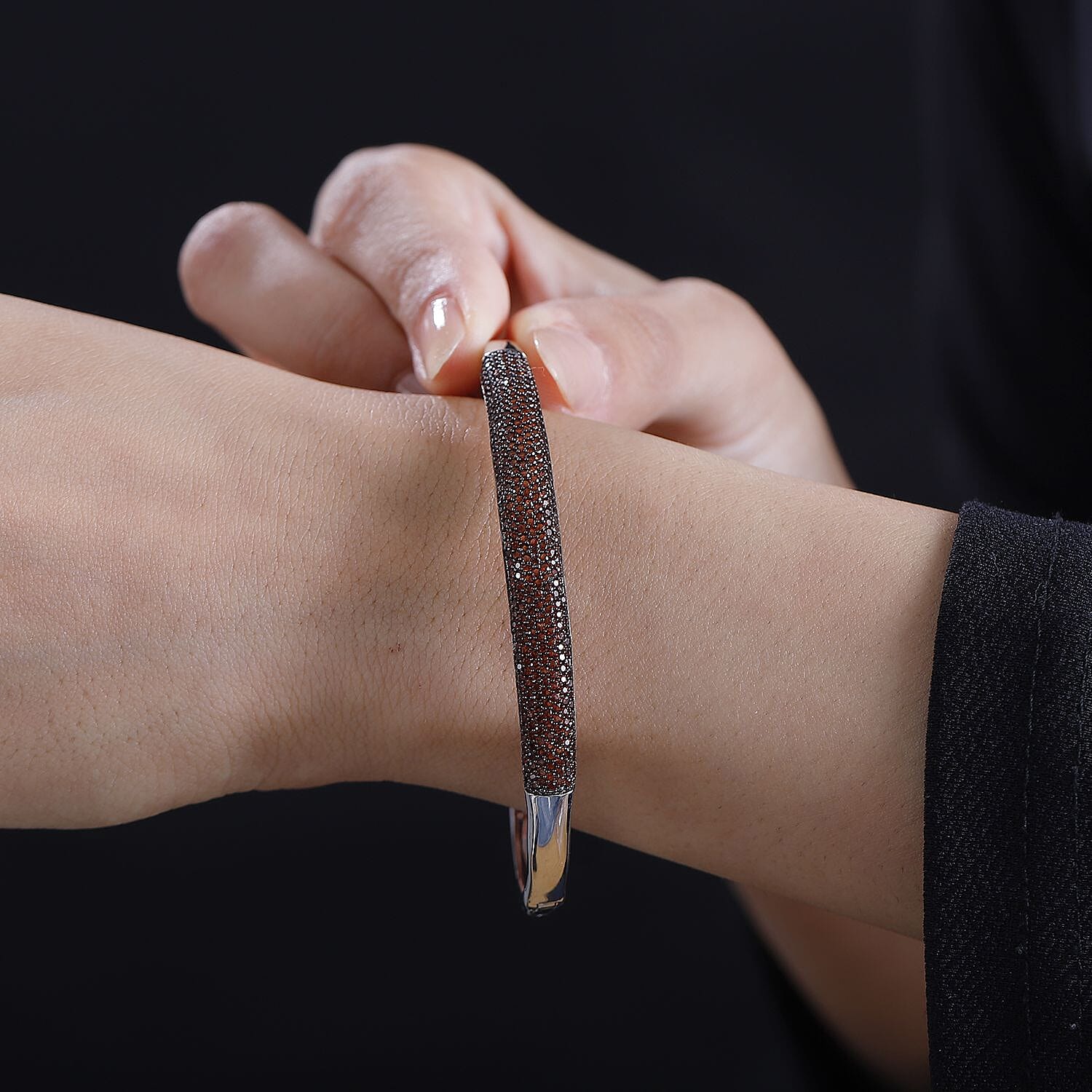 Karis Mozambique Garnet 3.65 ctw Bangle Bracelet in Platinum Bond (8.0 In)