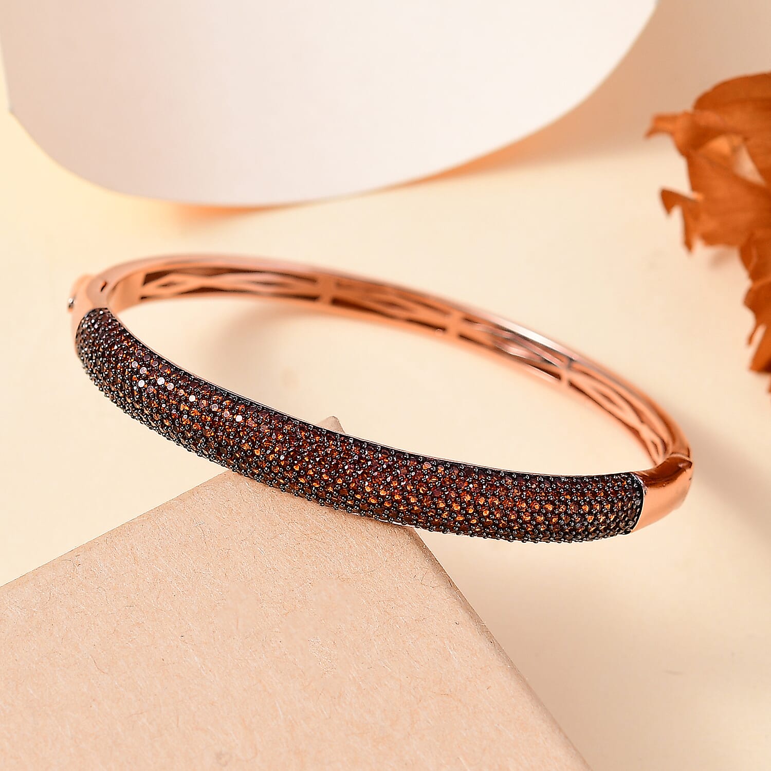 Karis Mozambique Garnet 3.65 ctw Bangle Bracelet in 18K Rose Gold Plated (6.50 In)