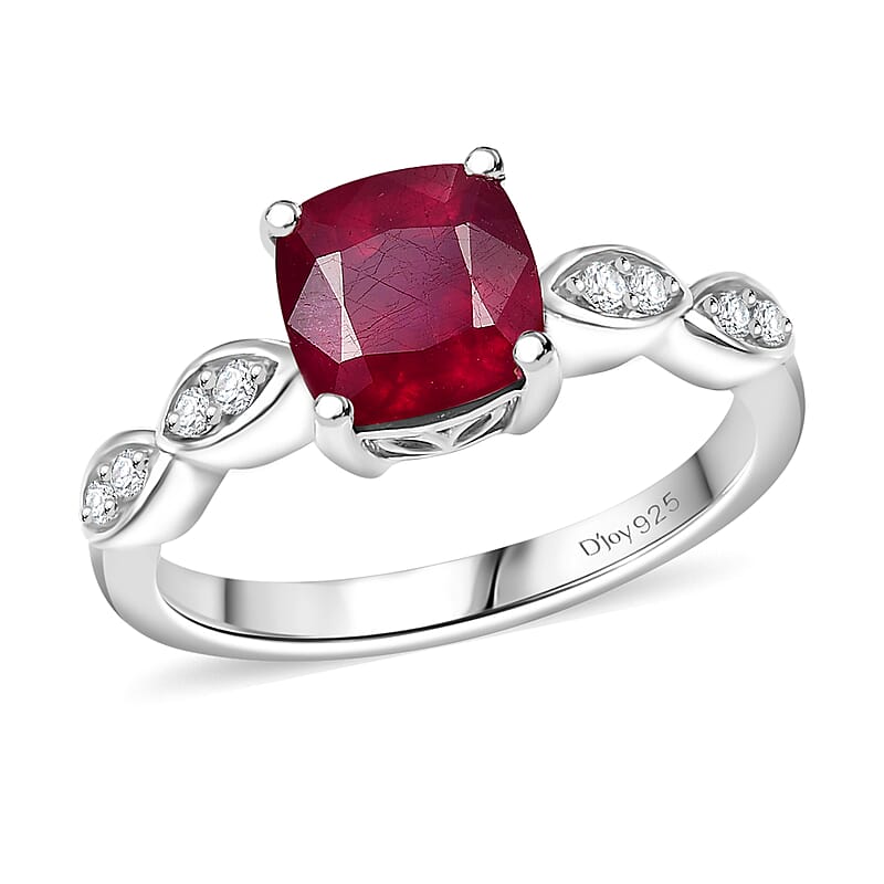 Premium Niassa Ruby (FF) and White Zircon 2.40 ctw Dewdrop Ring in Rhodium Over Sterling Silver (Size 10.0)