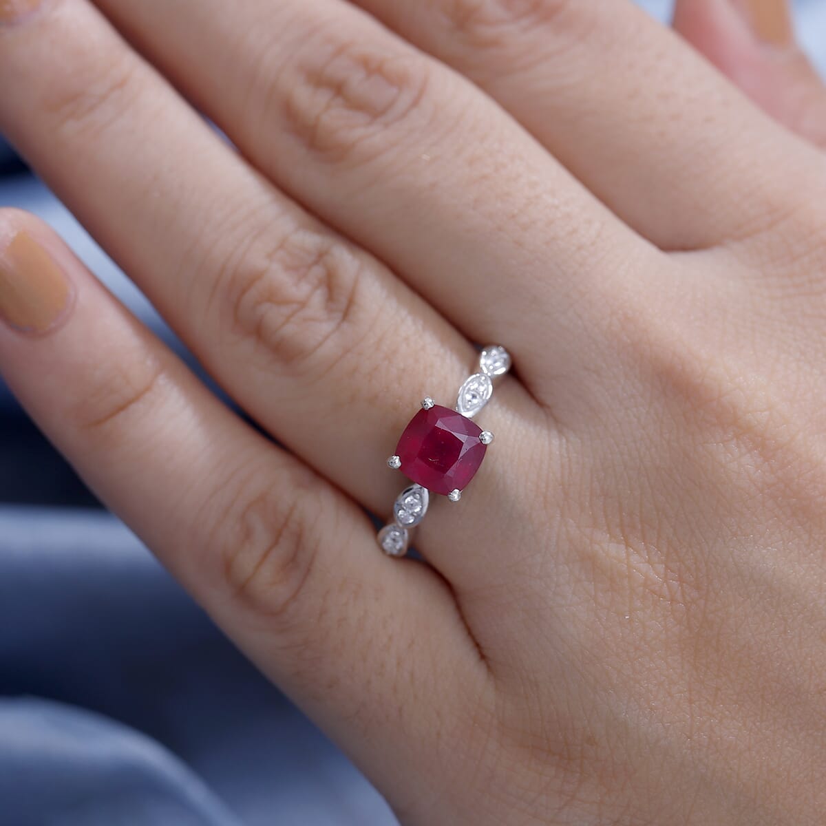 Premium Niassa Ruby (FF), White Zircon Ring in Rhodium Over Sterling Silver (Size 10.0) 2.40 ctw image number 1