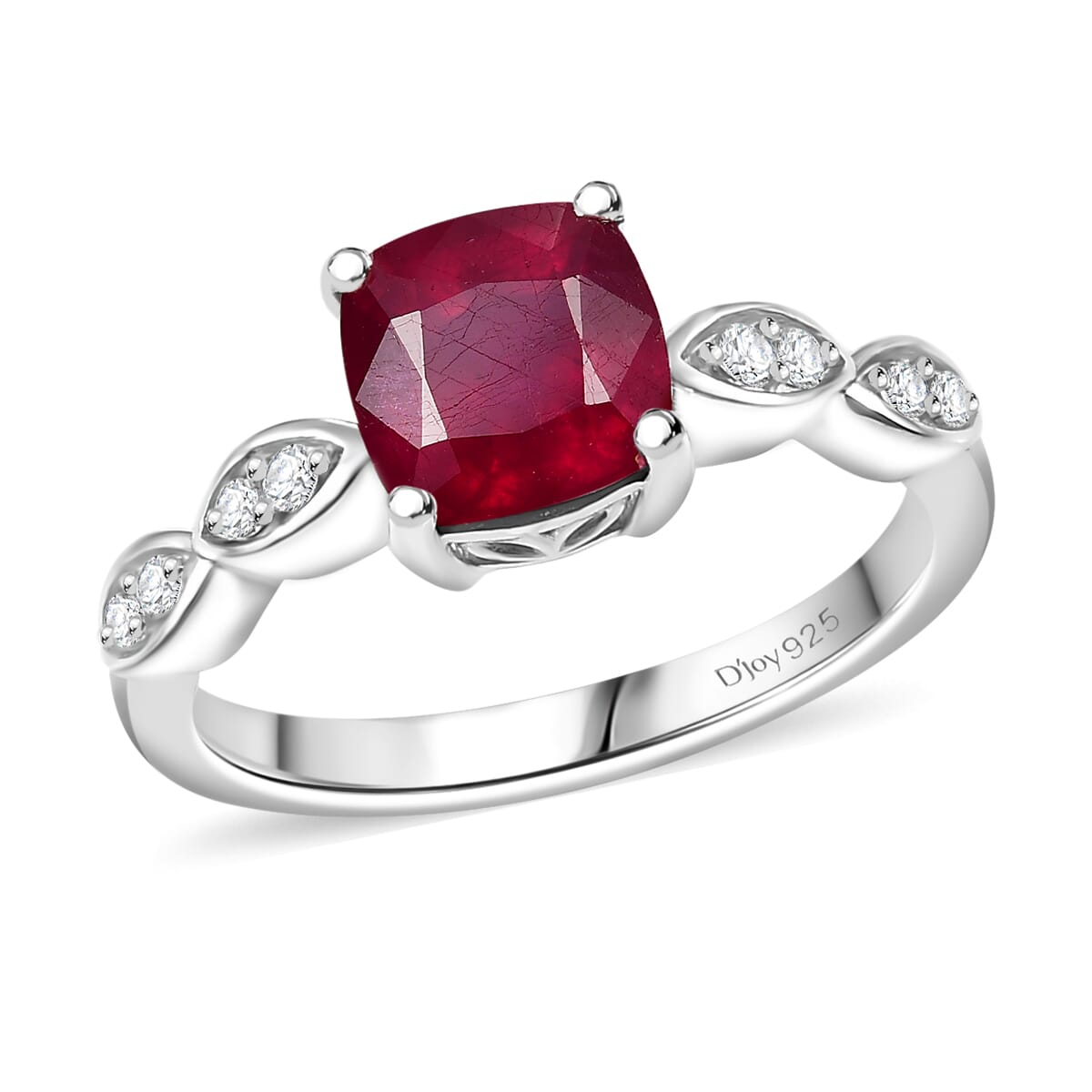Premium Niassa Ruby (FF) and White Zircon 2.40 ctw Dewdrop Ring in Rhodium Over Sterling Silver (Size 8.0) image number 0