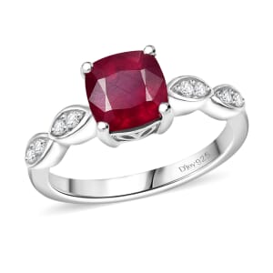 Premium Niassa Ruby (FF) and White Zircon 2.40 ctw Dewdrop Ring in Rhodium Over Sterling Silver (Size 8.0)