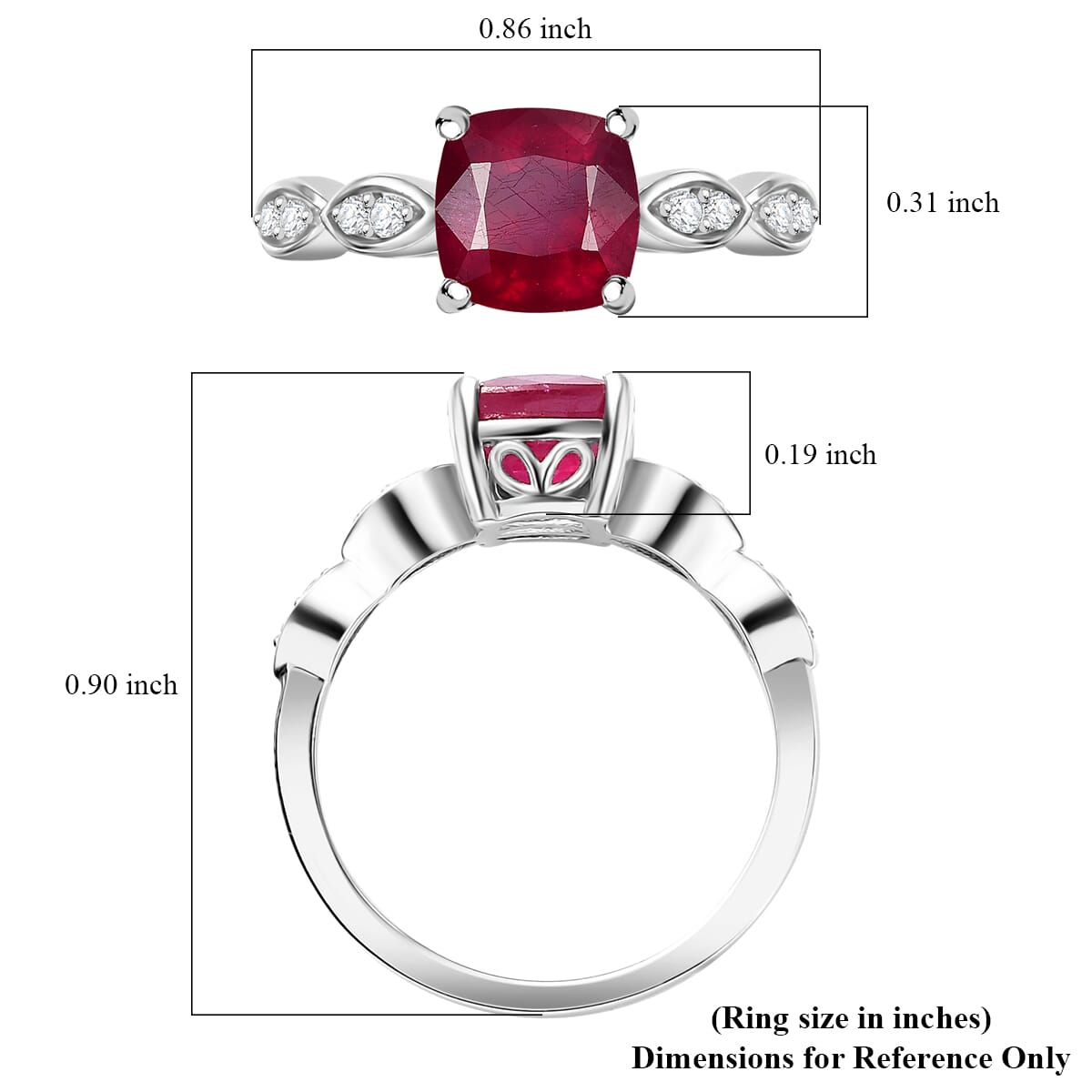 Premium Niassa Ruby (FF) and White Zircon 2.40 ctw Dewdrop Ring in Rhodium Over Sterling Silver (Size 8.0) image number 4
