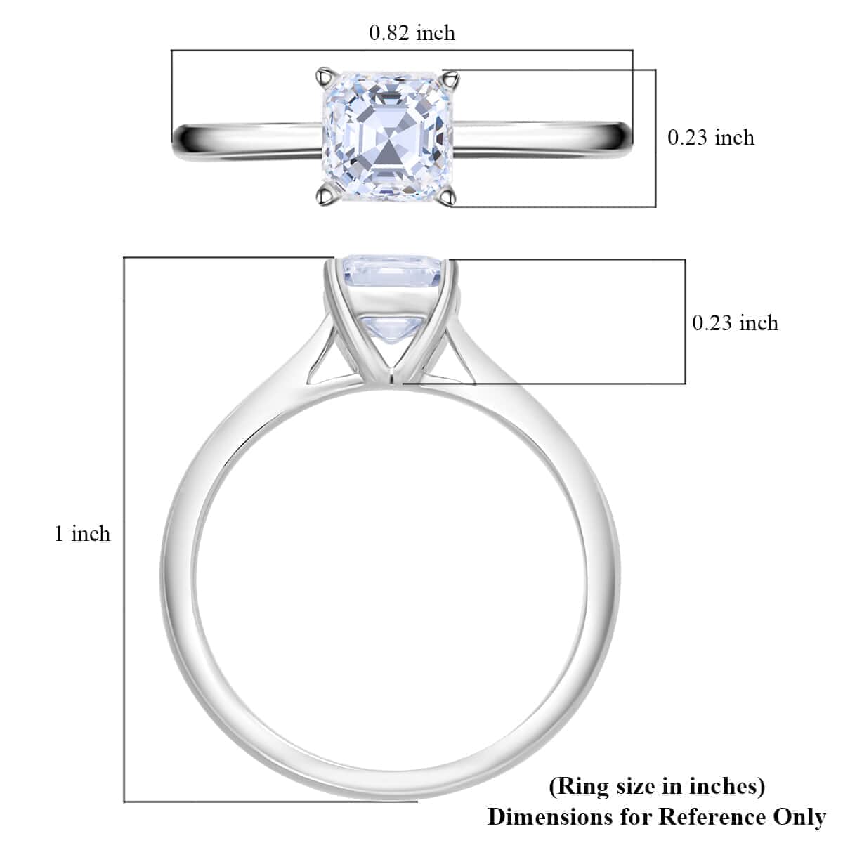 Asscher Cut Luxuriant Lab Grown Diamond E-F VS 1.00 ctw Solitaire Ring in 10K White Gold (Size 8.0) image number 5