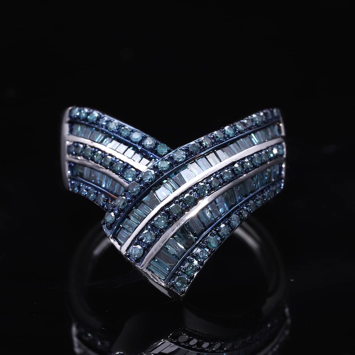 Blue Diamond 1.00 ctw Ring in Platinum Over Sterling Silver (Size 6.0) image number 1