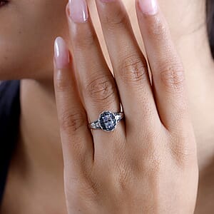 D'Joy Peacock Tanzanite, Blue and White Diamond 1.15 ctw Ring in Rhodium Over Sterling Silver (Size 10.0)