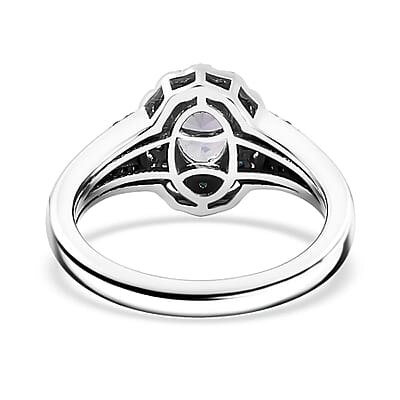 D'Joy Peacock Tanzanite, Blue and White Diamond 1.15 ctw Ring in Rhodium Over Sterling Silver (Size 10.0)
