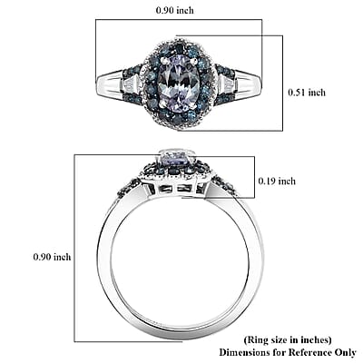 D'Joy Peacock Tanzanite, Blue and White Diamond 1.15 ctw Ring in Rhodium Over Sterling Silver (Size 10.0)