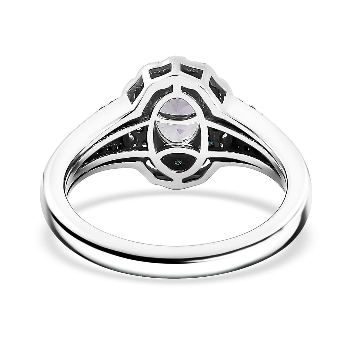 D'Joy Peacock Tanzanite, Blue and White Diamond 1.15 ctw Ring in Rhodium Over Sterling Silver (Size 6.0) image number 4