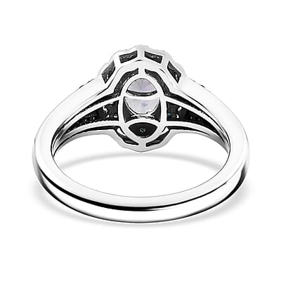 D'Joy Peacock Tanzanite, Blue and White Diamond 1.15 ctw Ring in Rhodium Over Sterling Silver (Size 6.0)