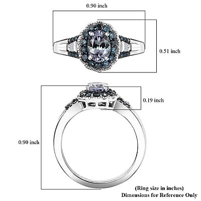 D'Joy Peacock Tanzanite, Blue and White Diamond 1.15 ctw Ring in Rhodium Over Sterling Silver (Size 6.0)