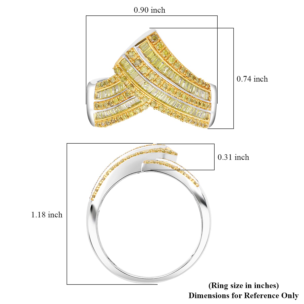 Yellow Diamond 1.00 ctw Ring in Rhodium and Platinum Over Sterling Silver (Size 8.0)  image number 5