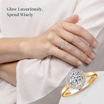 Luxuriant Lab Grown Diamond G-H SI 1.00 ctw Halo Ring in Vermeil Yellow Gold Over Sterling Silver (Size 10.0)