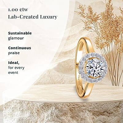 Luxuriant Lab Grown Diamond G-H SI 1.00 ctw Halo Ring in Vermeil Yellow Gold Over Sterling Silver (Size 10.0)