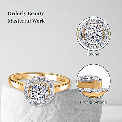 Luxuriant Lab Grown Diamond G-H SI 1.00 ctw Halo Ring in Vermeil Yellow Gold Over Sterling Silver (Size 10.0)